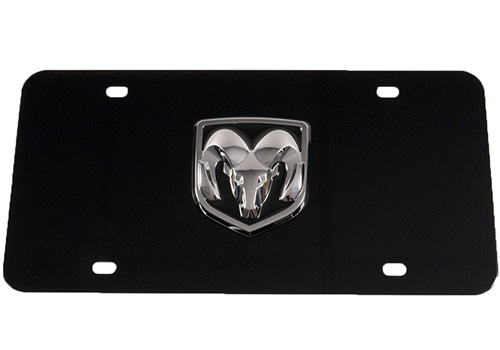 Au-Tomotive Gold Dodge Ram Head Emblem Black License Plate